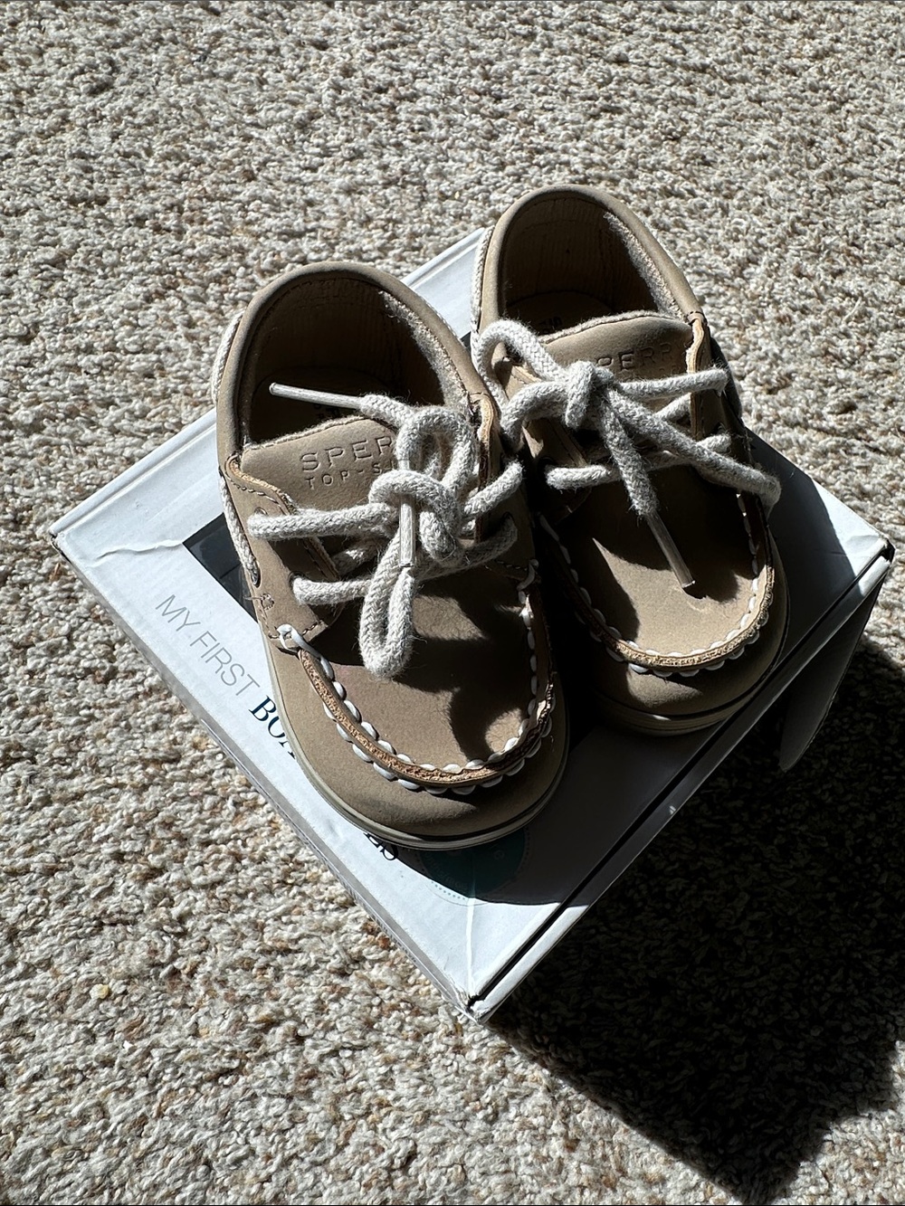 Sperry Kids Tan Boat Shoes with Cream Laces
